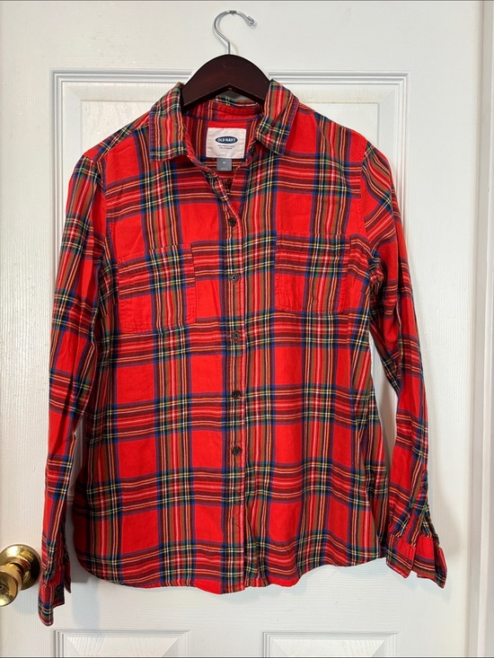 Old Navy Tops - Cotton Old Navy Vibrant Red Plaid Shirt. Great for Fall or Christmas. Comfy/Cozy